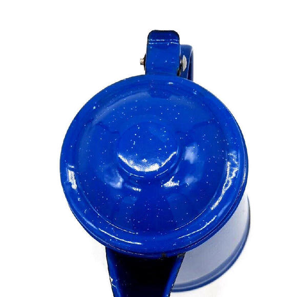 Vintage Tres Mexico Blue Speckled Enamelware Camping Coffee Pot Hinged Lid - Picture 5 of 7